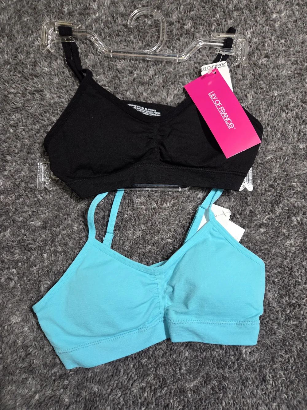 Lily of France Kids 2-Pack Comfort Bras in Black & Turquoise